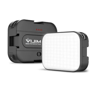 Camera light with black housing and white front panel on a white background, featuring the VUIJIM brand.