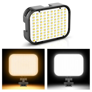 LED video light with on/off switch and color temperature options on a white background