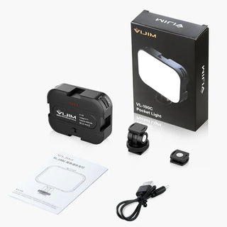 VIJIM VL-100C Pocket Light with packaging, accessories, and manual on a white background
