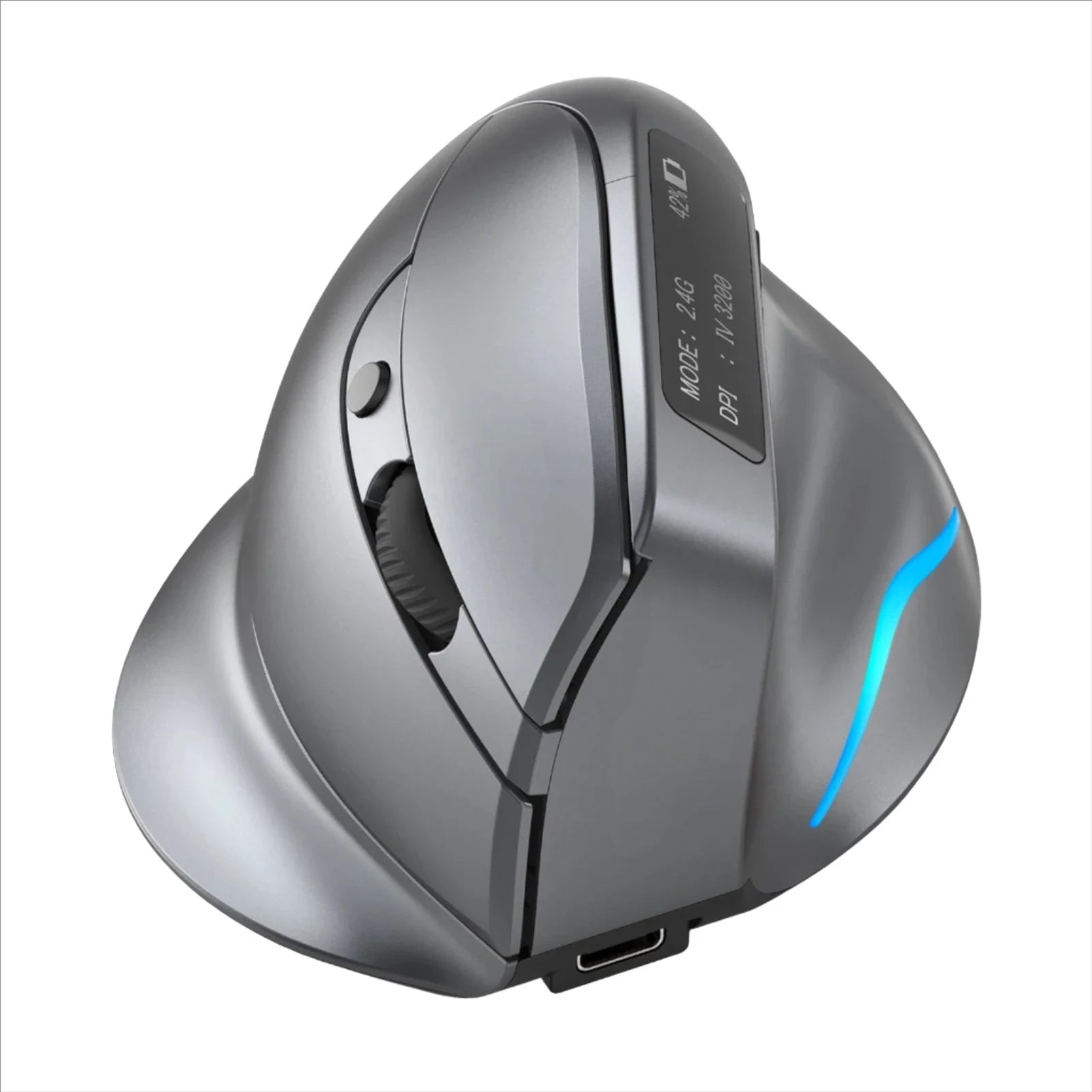 Zelotes F-26C Ergonomic Mouse Wireless, Vertical Mouse with LED Screen - product main grey front angled view - b.savvi