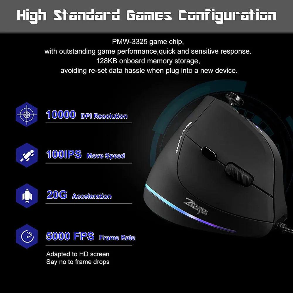 Zelotes Vertical Gaming RGB Mouse with Joystick - product details configuration - b.savvi