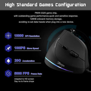 Zelotes Vertical Gaming RGB Mouse with Joystick - product details configuration - b.savvi