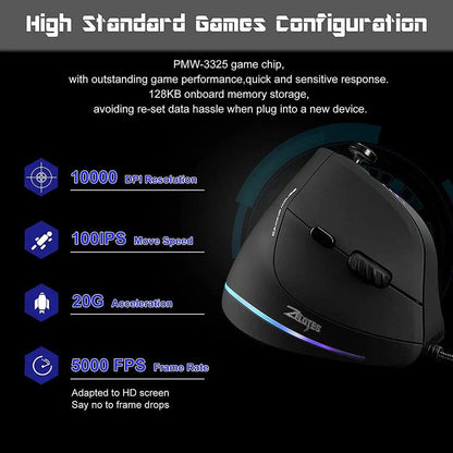 Zelotes Vertical Gaming RGB Mouse with Joystick - product details configuration - b.savvi
