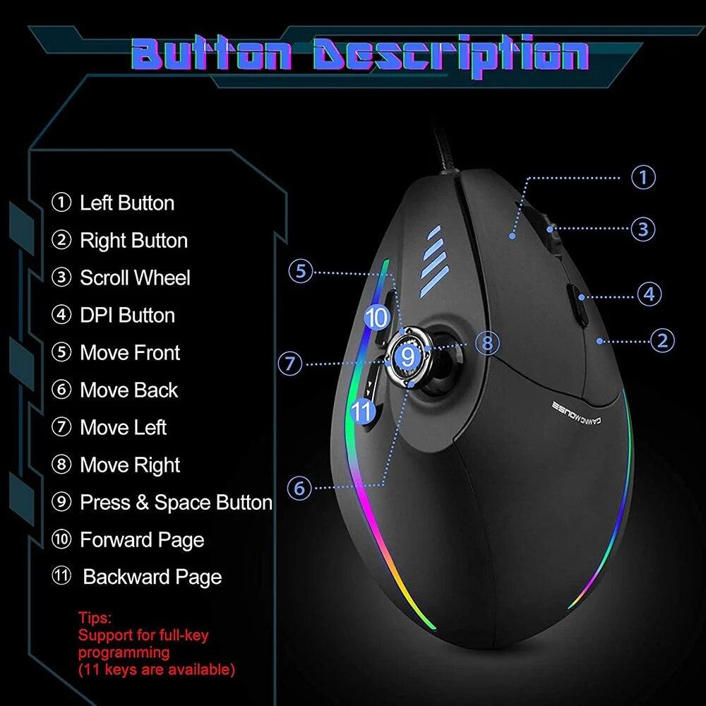 Zelotes Vertical Gaming RGB Mouse with Joystick - product details buttons - b.savvi