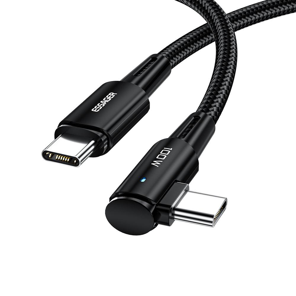 Essager USB C to USB C 90 Degree Cable 100W 5A Fast Charge - product variant black front angled view - b.savvi