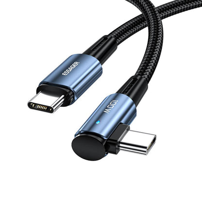 Essager USB C to USB C 90 Degree Cable 100W 5A Fast Charge - product variant blue front angled view - b.savvi