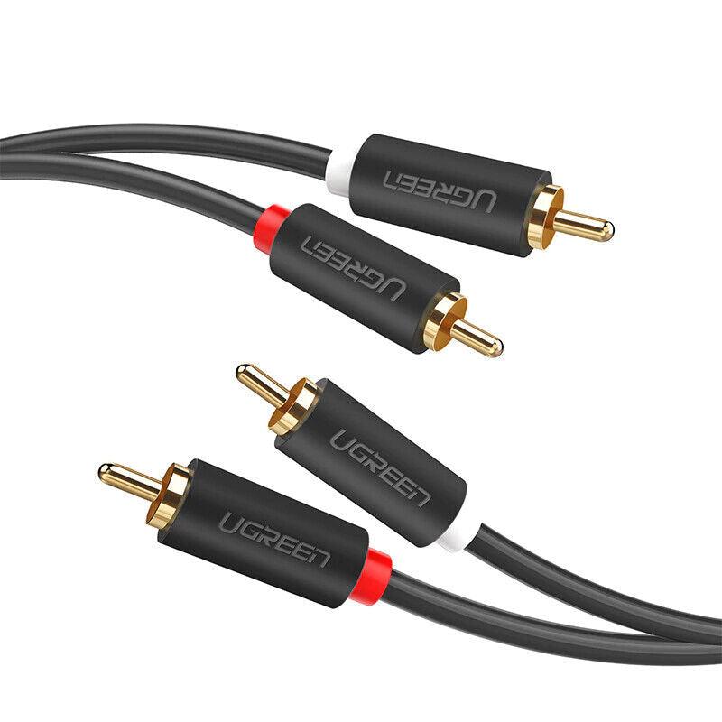 Ugreen RCA Audio Cable 2RCA to 2RCA Male Stereo Audio Twin Phono - product main black front angled view - b.savvi