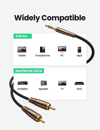 Ugreen RCA Audio Cable 3.5mm to 2RCA Phono Y Splitter - product details widely compatible - b.savvi