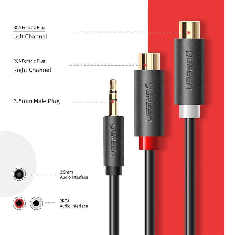 Ugreen RCA Cable 2RCA Female to 3.5mm Male Adapter Phono Stereo Audio Cable - 20cm - product details connecters - b.savvi