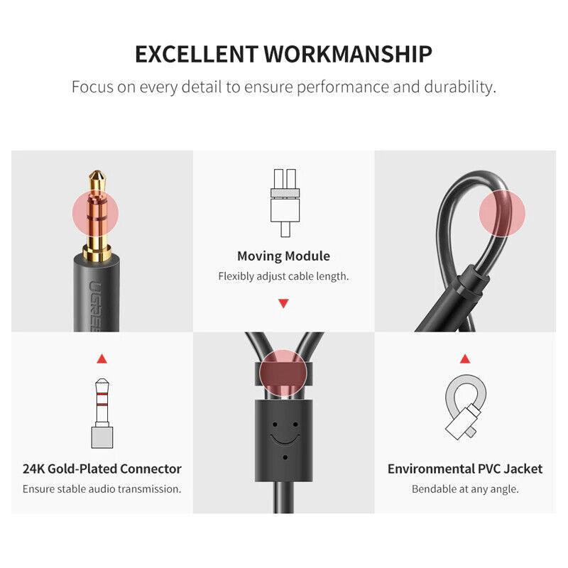 Ugreen RCA Cable 2RCA Female to 3.5mm Male Adapter Phono Stereo Audio Cable - 20cm - product details excellent durability - b.savvi