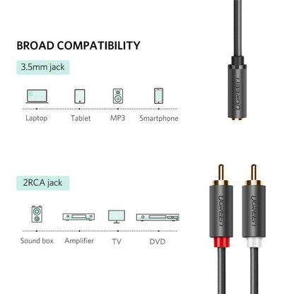Ugreen RCA Cable 2RCA to 3.5mm Adapter Phono Stereo Audio Cable - 20cm - product details broad compatibility - b.savvi