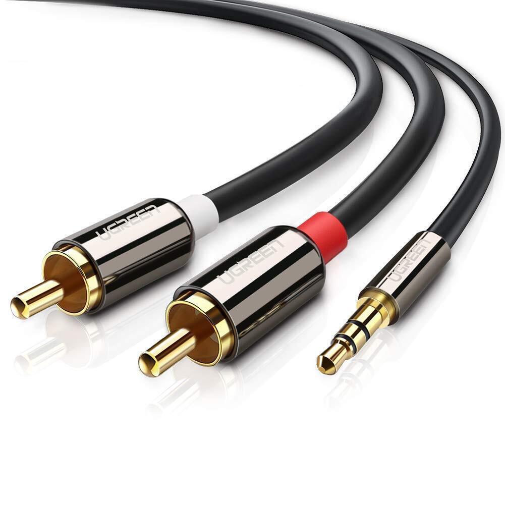 Ugreen RCA to 3.5mm Cable Aux to 2RCA Phono Audio Y Splitter - product main black front angled view - b.savvi