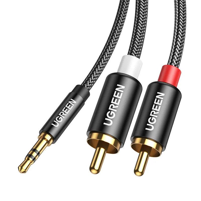 Ugreen RCA to 3.5mm Cable Braided Aux to 2RCA Phono Audio Y Splitter - product main black front angled view - b.savvi