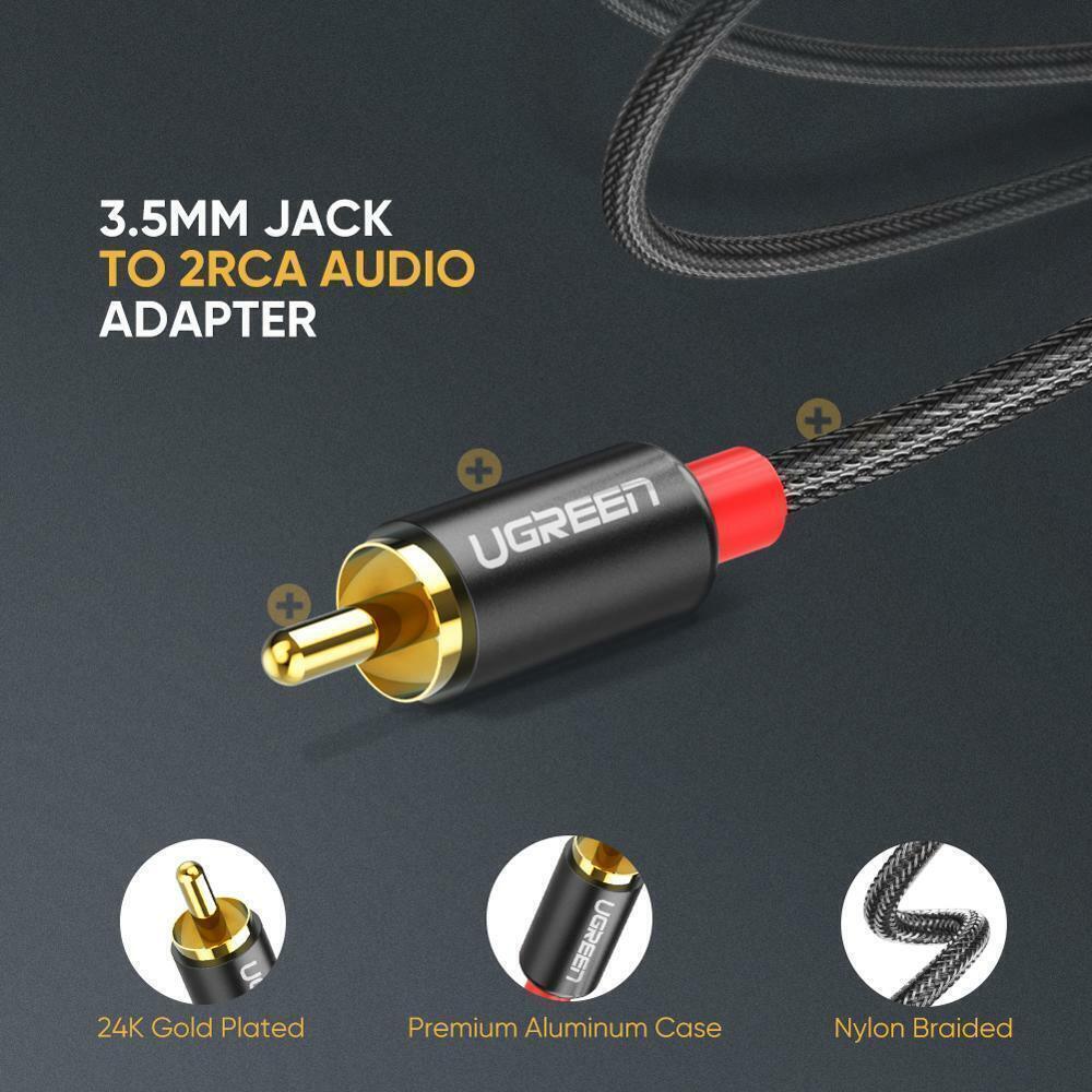 UGREEN 3.5mm Male to 2 RCA Female Jack Stereo Audio Cable Y Adapter Gold  Plated Red and White to Headphone Cord Compatible with iPhone iPod iPad MP3