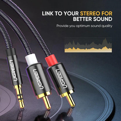 Ugreen RCA to 3.5mm Cable Braided Aux to 2RCA Phono Audio Y Splitter - product details link to stereo - b.savvi