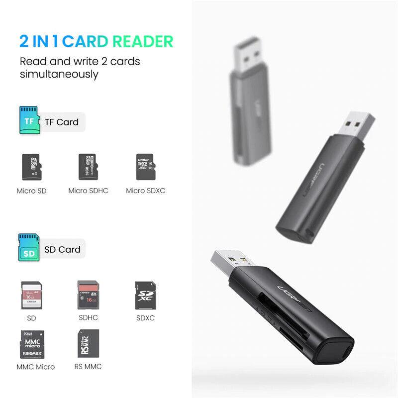 Ugreen SD Card Reader USB 3.0 5Gbps SD TF Memory Card Adapter with Keychain - product details 2 in 1 reader - b.savvi