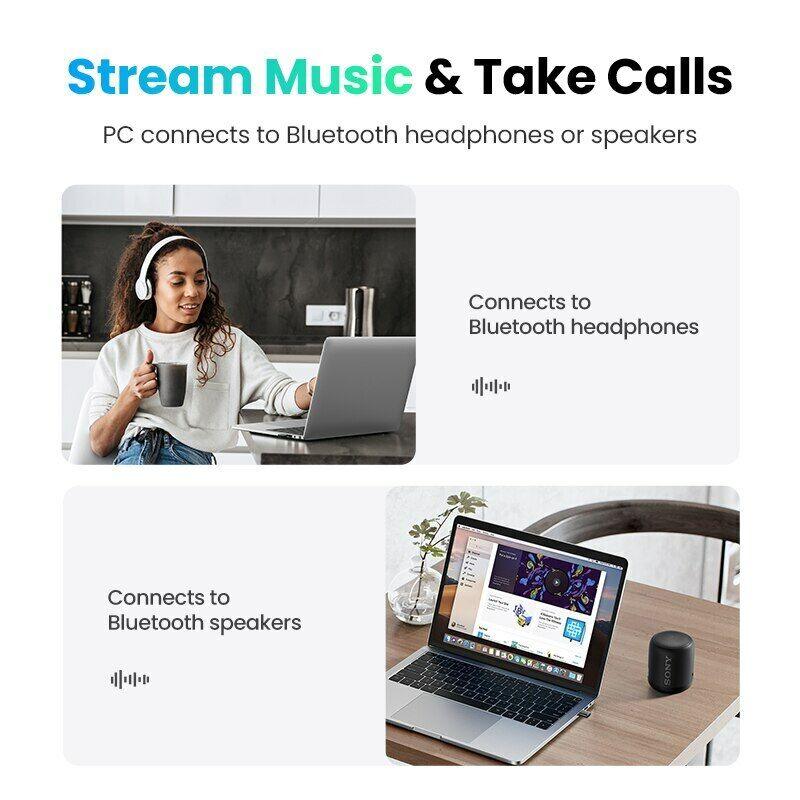 UGREEN USB Bluetooth 5.3 5.0 Dongle Adapter for PC Speaker Wireless Mouse  Keyboard Music Audio Receiver