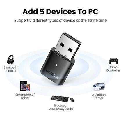 Ugreen USB Bluetooth 5.0 Wireless Dongle Adapter Receiver for PC - product details add 5 devices - b.savvi